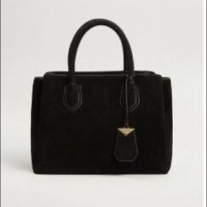 Mango - genuine leather suede black work bag